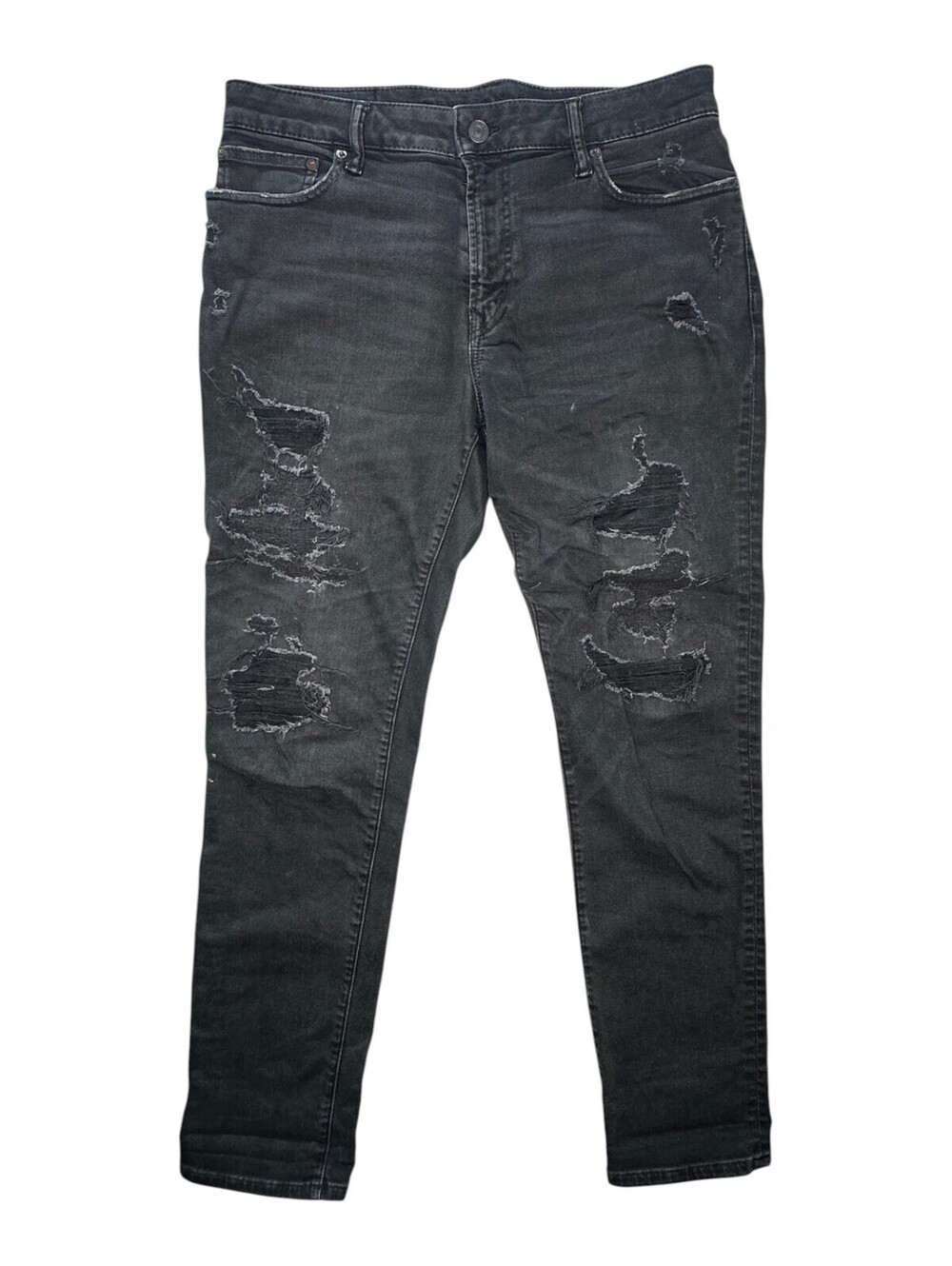 American Eagle Men's Black Skinny Jeans 33x32 Distressed